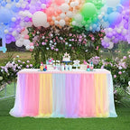 Suppromo 2 Pack 6ft Rainbow Table Skirt for Birthday Party Tulle Tutu Table Skirt for Baby Shower Girl Boy Gender Reveal Rainbow Tablecloth for Unicorn Party Decorations - Image 2