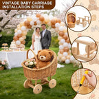 Vintage Wicker Baby Carriage Decor，Woven Rattan Stroller Flower Basket Cart for Wedding Centerpieces, Baby Shower Party Supplies & Nursery Floral Arrangement Props Floral Rustic Home Decor - Image 6