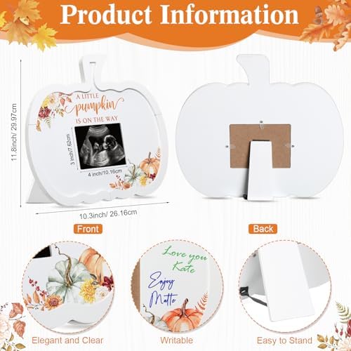 Thyle Pumpkin Baby Shower Sonogram Frame with 12 Marker Fall a Little Pumpkin Is on The Way Signature Book Ultrasound Picture Frame for Thanksgiving Autumn Gender Reveal Party Gift Keepsake - Image 2