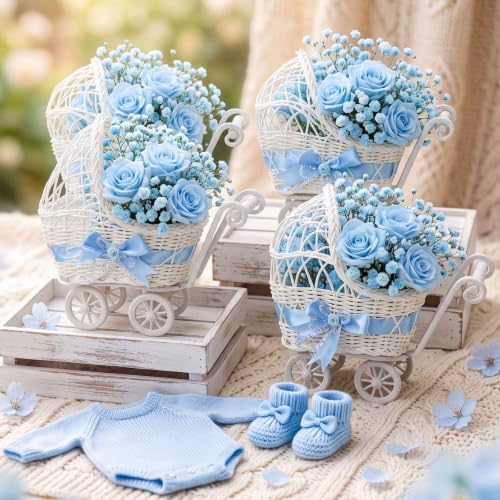 4 Pack Rattan Baby Carriage Baby Shower Table Centerpiece,Blue by Unknown