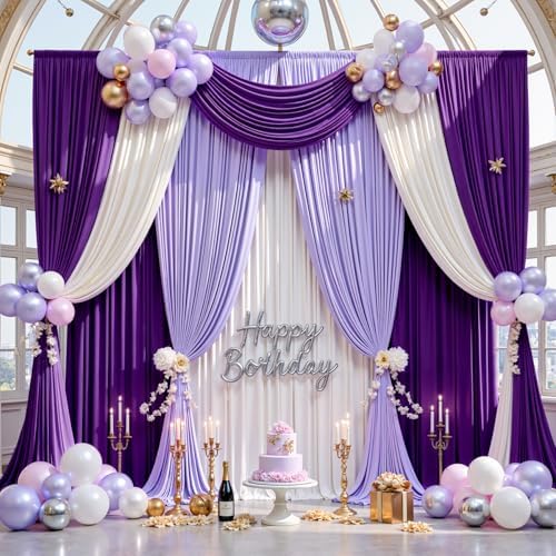 20×14 ft Purple Wrinkle Free Backdrop Curtain, Soft Silky Polyester Wedding Drapes 4 Panels 14ft Height Photo Backdrop Curtains for Parties Birthday Baby Shower Photography Background Cloth - Image 5