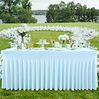Besutolife 6ft Baby Blue Tablecloth Rectangle Stretch Table Skirt One-Piece Wrinkle-Resistant Ruffles Design for Under The Sea Party Frozen Decorations Birthday - Image 6