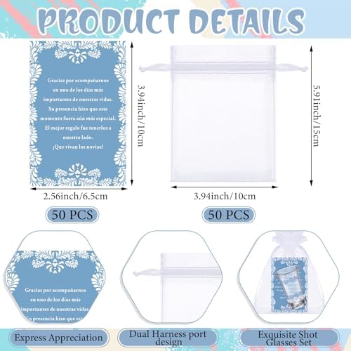 SiliFine 50 Sets Cielito Lindo Shot Glasses Favors, Wedding, Blue - Image 6