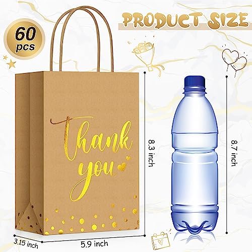 PerKoop 60 Pack Thank You Paper Gift Bags, Classic, Brown - Image 2