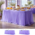 Wish Care 2 Pack Lavender Tulle Tablecloth for 6 Foot Rectangle Tables Stretch Fitted Rectangular Table Cloth Purple Wrinkle Free Ruffle Table Covers Tutu Skirt for Wedding Birthday Party Baby Shower by WishCare