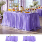 Wish Care 2 Pack Lavender Tulle Tablecloth for 6 Foot Rectangle Tables Stretch Fitted Rectangular Table Cloth Purple Wrinkle Free Ruffle Table Covers Tutu Skirt for Wedding Birthday Party Baby Shower by WishCare