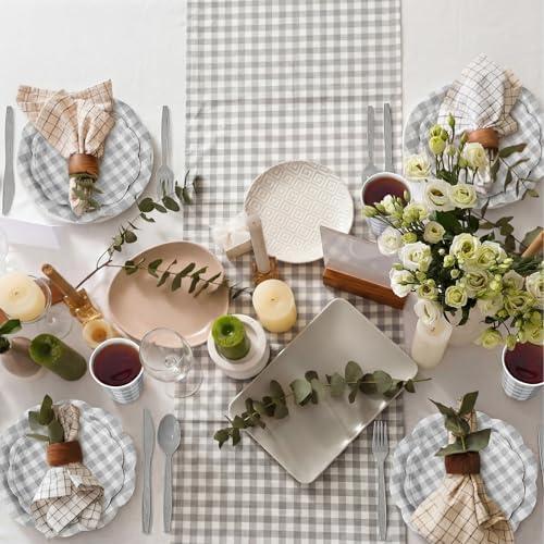 Funnymoom 400 Pcs Gingham Party Supplies for 50 Guests Gray and White Paper Plates and Napkins Knives Spoons Forks Cups Disposable Checkered Dinner Party Set Cutlery for Baby Shower Wedding Favor - Image 5