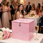 Acrylic Card Box with Lock & Slot, Macaron Pink Wedding Card Boxes for Reception Monetary Envelope Cash Gifts, Large Gift Cards Holder Box for Graduation Bridal Baby Shower Party Supplies - Image 6