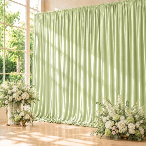 10ft x 10ft Sage Green Backdrop Curtains for Parties, 2 Panels 5ft x 10ft Wrinkle-Free Drapes for Wedding Arch Bridal Shower Engagement Baby Shower Boho Rustic Photography Background by Gewonelife