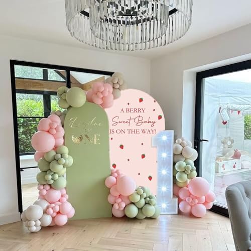 A Berry Sweet Baby is on The Way Theme Arched Backdrop Covers Pink Stretchy Arch Stand Cover for Baby Shower Girls Birthday Party Decoration Props (No Stand!) - Image 3