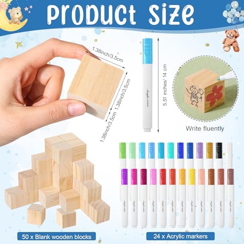 Qilery 75 Pcs Baby Shower Game Sign Kit Wood Blocks, Blue, Bear - Image 3