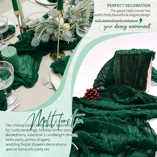20 Pack Emerald Green Cheesecloth Table Runner Boho Gauze Table Decor - Image 6