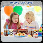 LemonRoad 100sets 16oz Checkered Flag Cups Race Car Birthday Party Decorations Supplies Plastic Cups Disposable with Lids and Straws for Racing Party Christmas Birthday Wedding Baby Shower Decoration - Image 5