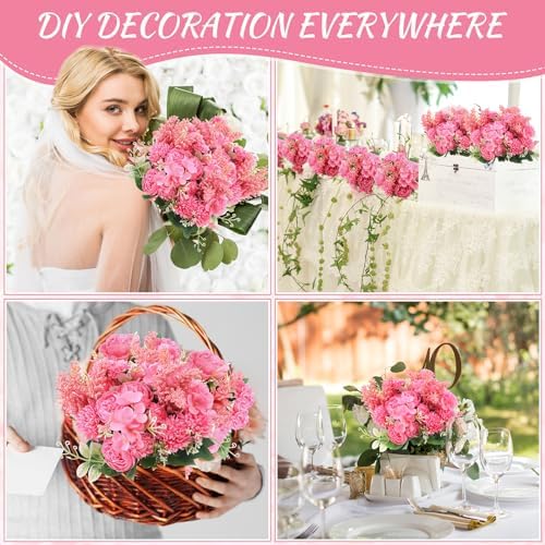 Zeyune 8 Pcs 13.4 Inch Artificial Flowers Bouquet,Peony,Hot Pink - Image 5