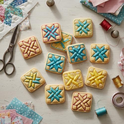 BAKERLOGY LeMoyne Star Quilt Block & Woven Star Quilt Block Mini Cookie Cutters & Stamps Set (2pcs) – Patchwork Quilting Fondant Cutter for Sewing & Craft Baking, Biscuit Cupcake Decoration Tool - Image 6