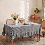 Eternal Beauty Gingham Ruffled Tablecloth Black White 52x70 Farmhouse - Image 2