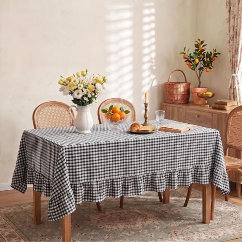 Eternal Beauty Gingham Ruffled Tablecloth Black White 52x70 Farmhouse - Image 2