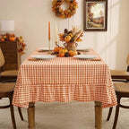 Romanstile Fall Gingham Ruffled Tablecloth Rectangle, 60 x 120 Inch Orange - Image 4