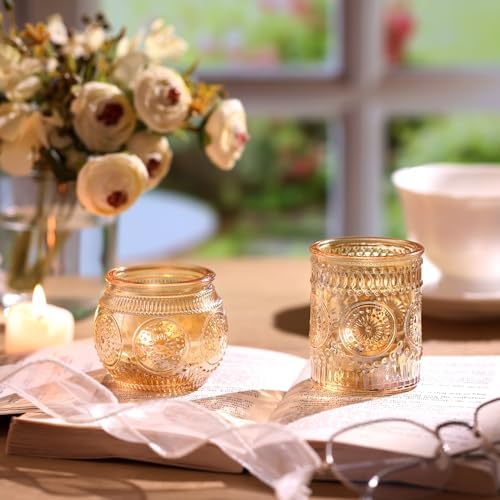 48Pcs Gold Votive Candle Holders - Glass Candle Holder Bulk for Table Centerpiece, Tea Lights Candle Holders for Home, Christmas Party & Wedding Shower (Pack of 4) - Image 6