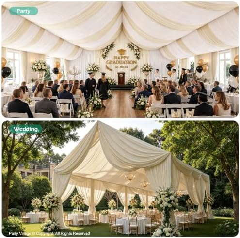 4 Panels 5ft(W) x 20ft(L) Beige Ceiling Drapes for Wedding Parties - Image 5
