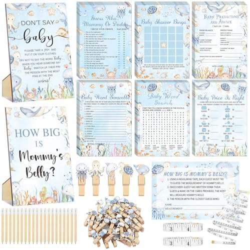Funnymoom 426 Pcs Baby Shower Games Boy, 8 Ocean Theme Party Set by Funnymoom