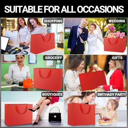 EUSOAR Red Gift Bags with Handles, 50pcs 16"x6"x12" Extra Large Thank You Gift Bags Bulk, Merchandise Retail Shopping Wrap Paper Business Birthday Party Favor Wedding Bridal Treat Bags - Image 5