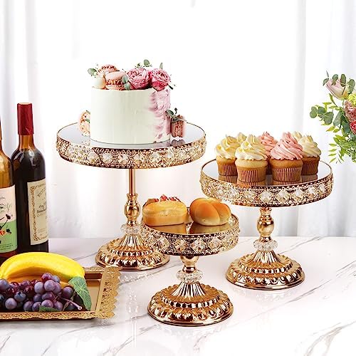 12-Piece Gold Cake Stand Set, Vintage Cake Stand with Crystal Edge and Cupcake Display Tray, Dessert Table Display Set for Wedding Party, Baby Shower, Anniversary Celebration - Image 4