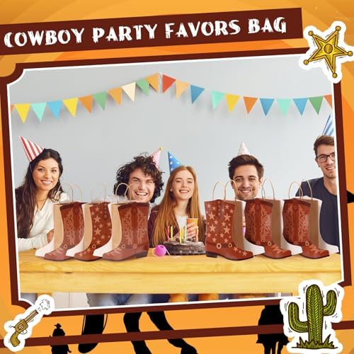 Mooliwe 32 Pcs Cowboy Cowgirl Boots Paper Bags Western Theme Kraft Gift Bag with Handles Candy Goodie Treat Grocery for Favors Wild West Birthday Rodeo Bachelorette Baby Shower Party Supplies (Brown) - Image 6