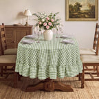 Romanstile Gingham Ruffled Oval Tablecloth, 60 x 84 Inch, Sage Green - Image 2