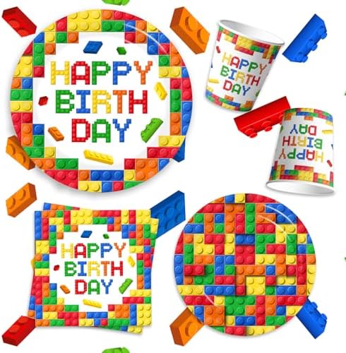 198Pcs Building Block Birthday Party Decorations with Plates, Napkins,Cups,Banner,Backdrop,Tablecloth, Balloons,Cake Toppers,Honeycombs for Boys Kids Birthday Party Supplies Serve 24 Guests - Image 5