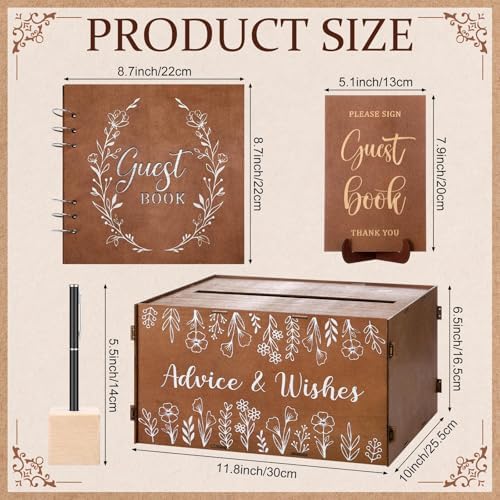 DERTE Wooden Rustic Wedding Guest Book Reception Sign with Pen and Holder - Image 2