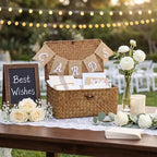 Geelin Seagrass Wedding Card Basket with Burlap Banner Woven,Coffee - Image 3