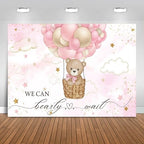 10x6.5FT Baby Shower Backdrop We Can Bearly Wait Pink Bear Hot Air Balloon Photography Background Newborn Baby Shower Party Decorations Banner Photo Booth Props by Unknown