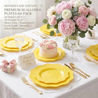 COLOSUS 60PCS Yellow Plastic Plates, Beaded Disposable Plates for Party. - Image 3