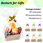 Fainne 74 Pcs Baskets for Gifts Empty Bulk DIY Empty Gift Basket Include 20 Kraft Cardboard Tray with Handles 30 Bags 24 Bows for Christmas Thanksgiving Birthdays Snacks Party, 8" x 6" x 3"(Brown) - Image 4