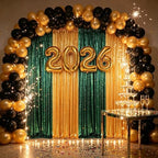 ShinyBeauty Gold Sequin Backdrop Curtain 4 Panels Iridescent Green - Image 3