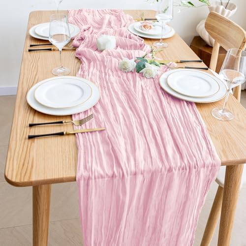 Wokceer Cheesecloth Table Runner Blush Pink 10FT Boho Gauze Runner, 12 Pack - Image 6