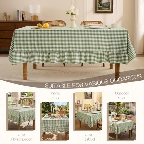 Romanstile Gingham Ruffled Tablecloth Rectangle, 60 x 120 Inch, Sage Green - Image 6