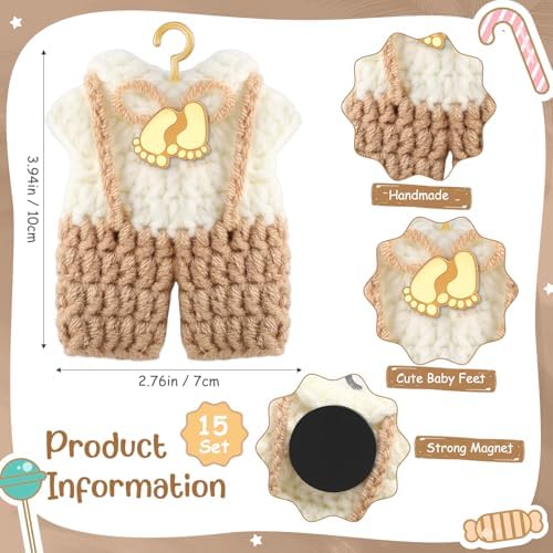LemonRoad 15 Pcs Baby Shower Favors for Boy or Girl Baby Shower Prizes for Guests Sweater Refrigerator Magnet with Box Coat Hangers Acrylic Feet for Thank You Gifts Gender Reveal Baptism Party(Brown) - Image 2
