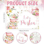 2 Sets Tea Party Balloon Column Stand Kit with Let's Partea Backdrop & 100 Balloons Adjustable Balloon Tower Stand with Bases for Girls Birthday Baby Bridal Shower Garden Party Decor Supplies - Image 3