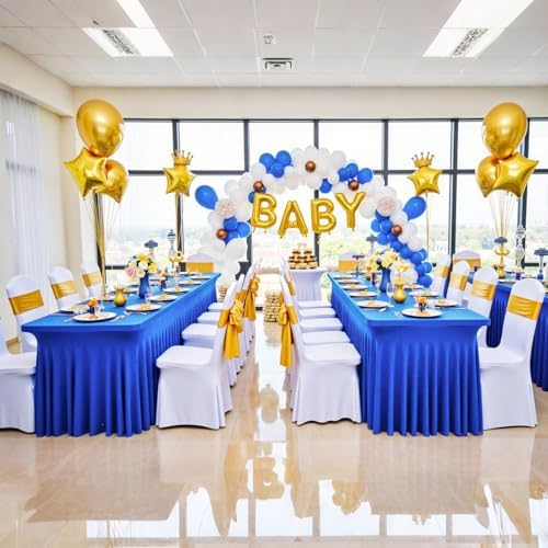 6 Pack Royal Blue Spandex Tablecloths for 8 Foot Rectangle Tables, Wrinkle Free Fitted Tablecover 8ft Stretchy Table Cloth with Skirt for Weddings Birthday Party Banquet Baby Shower - Image 5