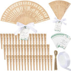Quzzil 50 Sets Wooden Hand Fan Sandalwood Wood Handheld Folding Fans with Ribbon Thank You Tag for Wedding Guests Baby Shower Birthday Bridal Gifts Party Favors (White,Leaf) by Unknown