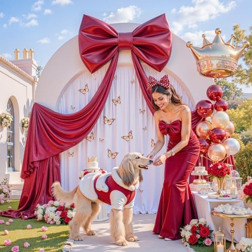 Burgundy Large Bows for Backdrop Giant Bows Birthday Party Decorations Large Giant Bow Decor, Burgundy Giant Satin Bow Decoration for Wedding Baby Shower Birthday Photo Booth Arch Wall Decor 24"x16" - Image 2