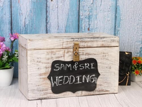 Wooden Wedding Card Box with Slot & Lid | Graduation Card Box | Rustic Vintage Decorations for Reception for Wedding Registry Gifts, Honeymoon Funds & Money | Baby & Bridal Shower -12"X9.5"X5" - Image 4