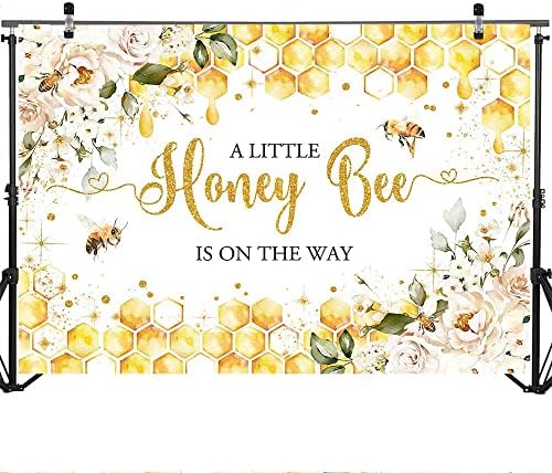 Mocsicka Bee Baby Shower Backdrop - Honey Bee Theme Party Decorations Background - Floral Sweet Honeycomb Bumblebee Decor - Cake Table Portrait Photoshoot Studio Props (10x8ft) - Image 3