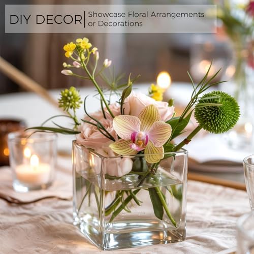 CONNOO 12 Pack 3" x 3" x 3" Clear Square Glass Vase for Centerpieces - Image 3