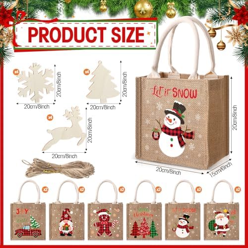 Sweetude 12 Pack Christmas Linen Burlap Bags with Tags,Plaid - Image 2