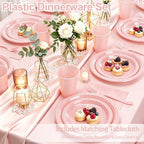 Pink Plastic Party Plates 50 Guest Disposable Pink Dinnerware for Birthday - Image 2