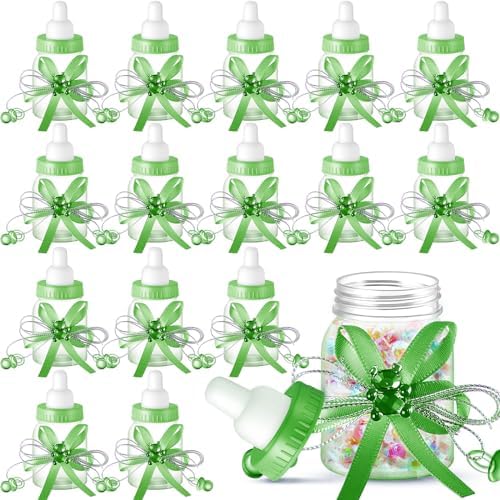 Nuenen 48 Pcs Baby Shower Milk Bottles with Ribbon Plastic Bear Candy Bottles Baby Shower Favors Gender Reveal Wedding Birthday Party Decorations(Green) by Nuenen