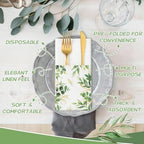 Potchen 100 Pcs Linen Feel Napkins Disposable, Green Eucalyptus Leaf - Image 4